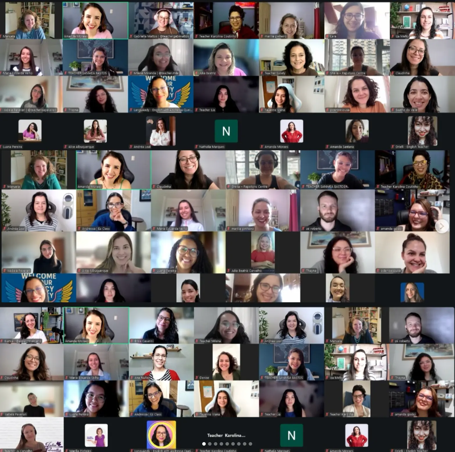 Professoras e professores participantes do curso Teach Better em uma aula online